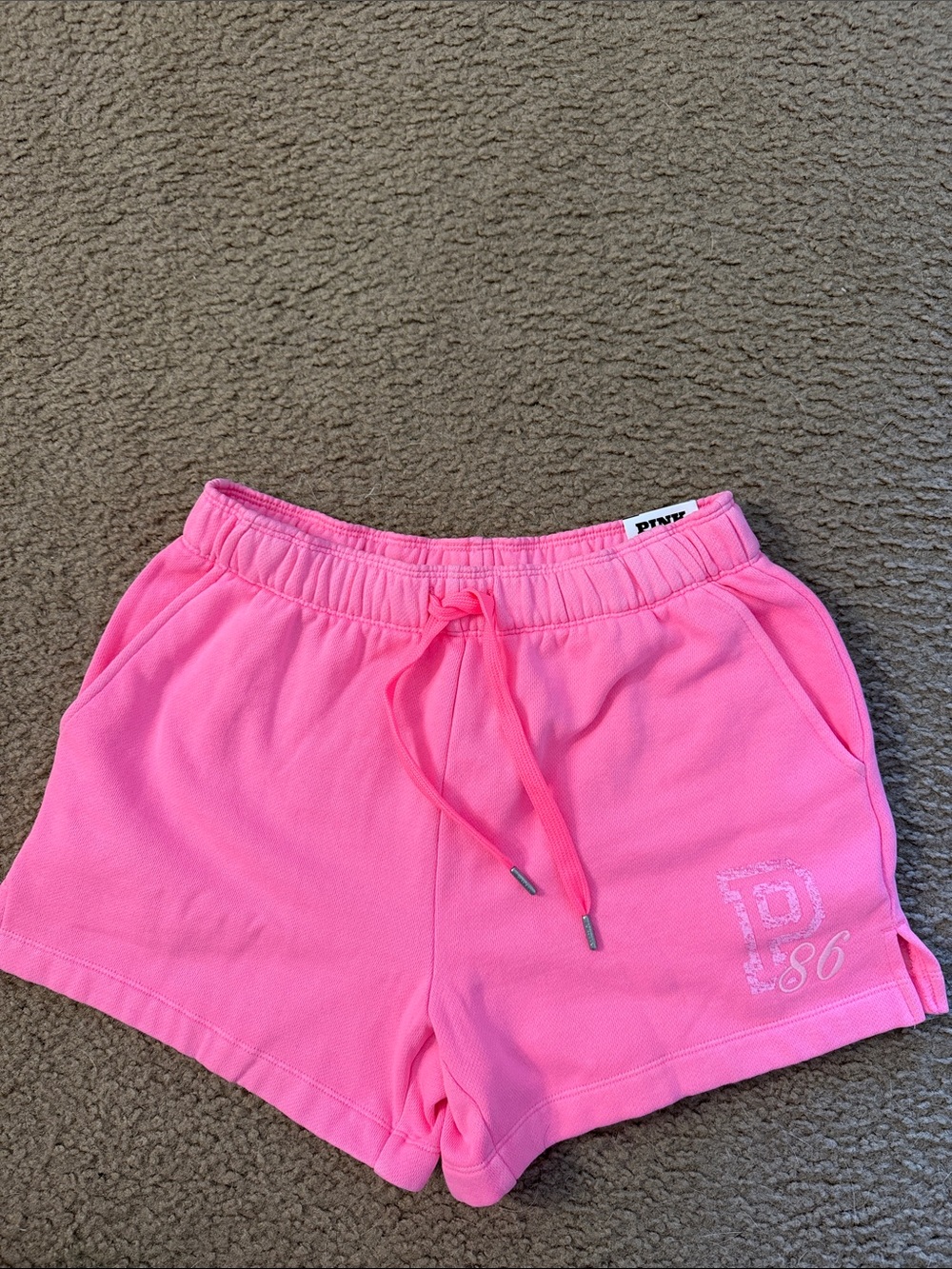 NWT PINK Victoria's Secret Bright Pink Athletic Drawstring Shorts size XS